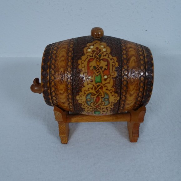 Vintage Wood Miniature Keg Decorative Handmade Beer Barrel & Stand Painted 70s - Picture 4 of 11